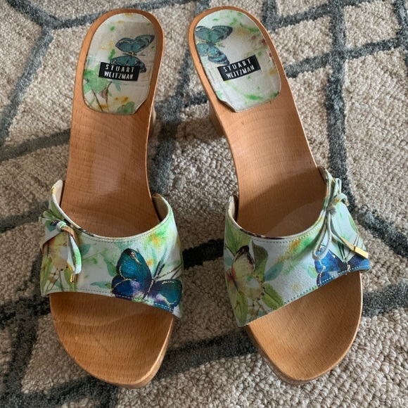 Stuart Weitzman leather and wood platform sexy kitten heel sandal - Picture 7 of 12